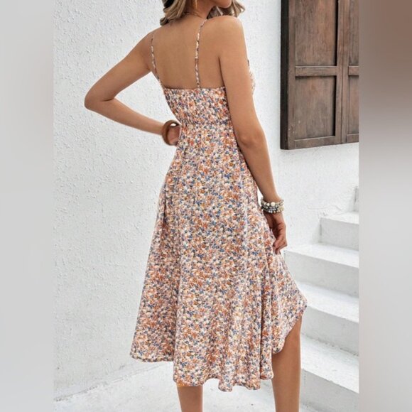 Floral Asymmetrical Hem Spaghetti Strap Midi Dress - Picture 3 of 4